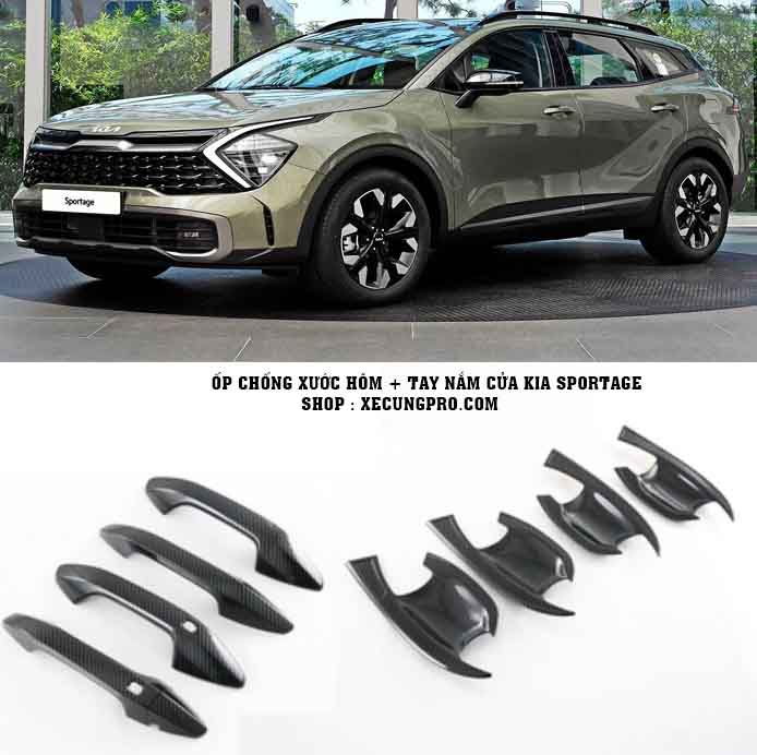 Ốp chống xước tay nắm + hõm cửa kia sportage 2022 màu carbon