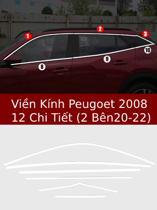 Ốp viền kính peugoet 2008 inox 304 chính hãng (2020-2022)